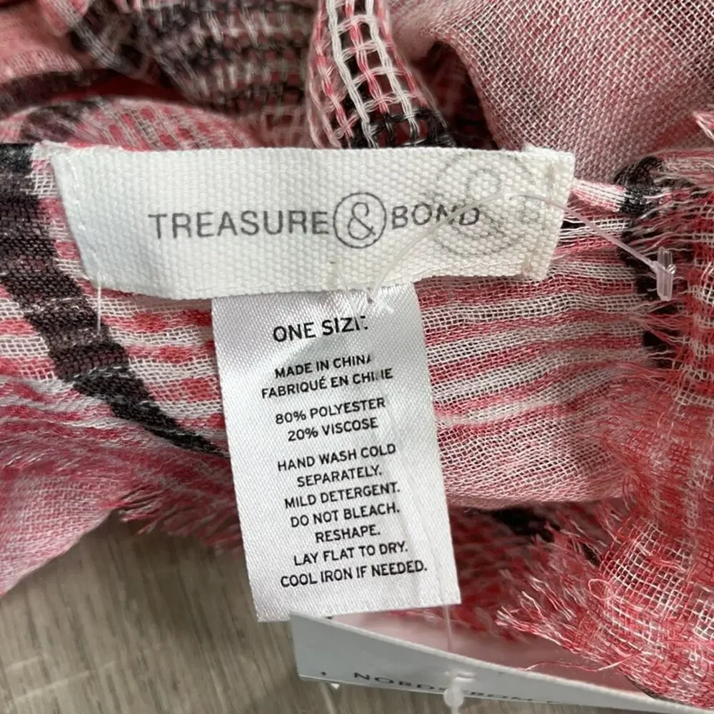 NWT TREASURE & BOND Coral Combo Plaid Frayed Edge Scarf